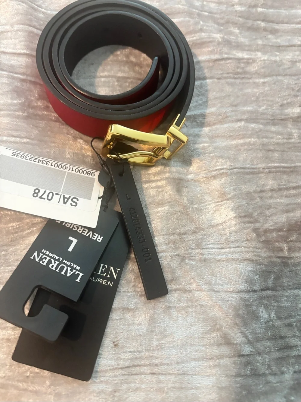 New 🌹Ralph Lauren Reversible Black and Red Belt with Gold Buckle